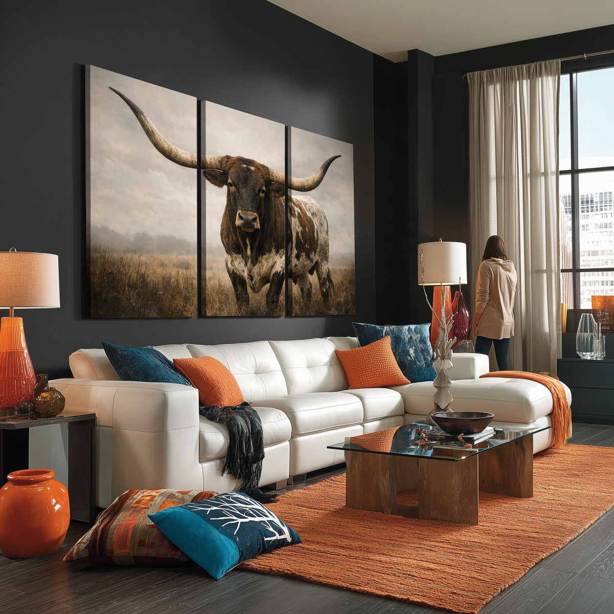 17622011L-_Poster-30x20 - Longhorn Bull Wall Art Canvas Print, Western Farmhouse Decor