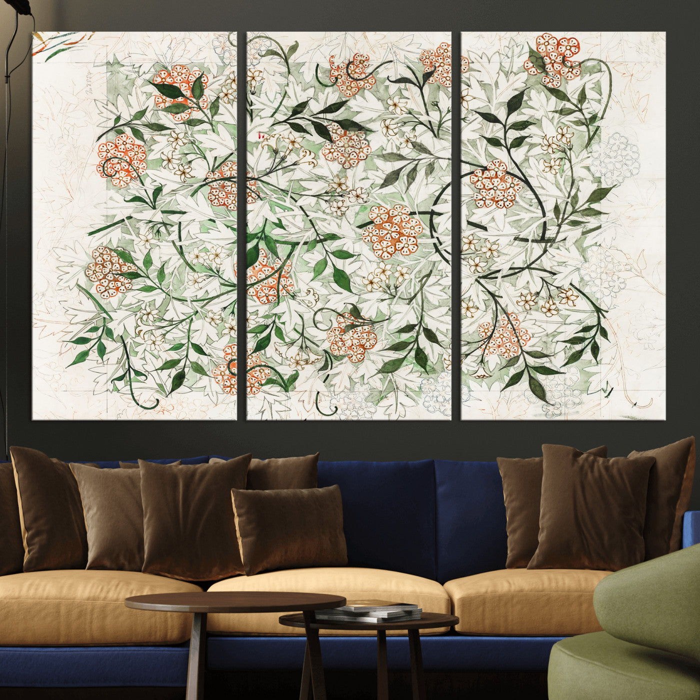 17622011W-MGV-CV-36X24 - William Morris Jasmine Flower Wall Art Canvas Print, Botanical Floral Canvas Print, Vintage Cottagecore Wall Decor, Framed Nature Artwork Ready to Hang