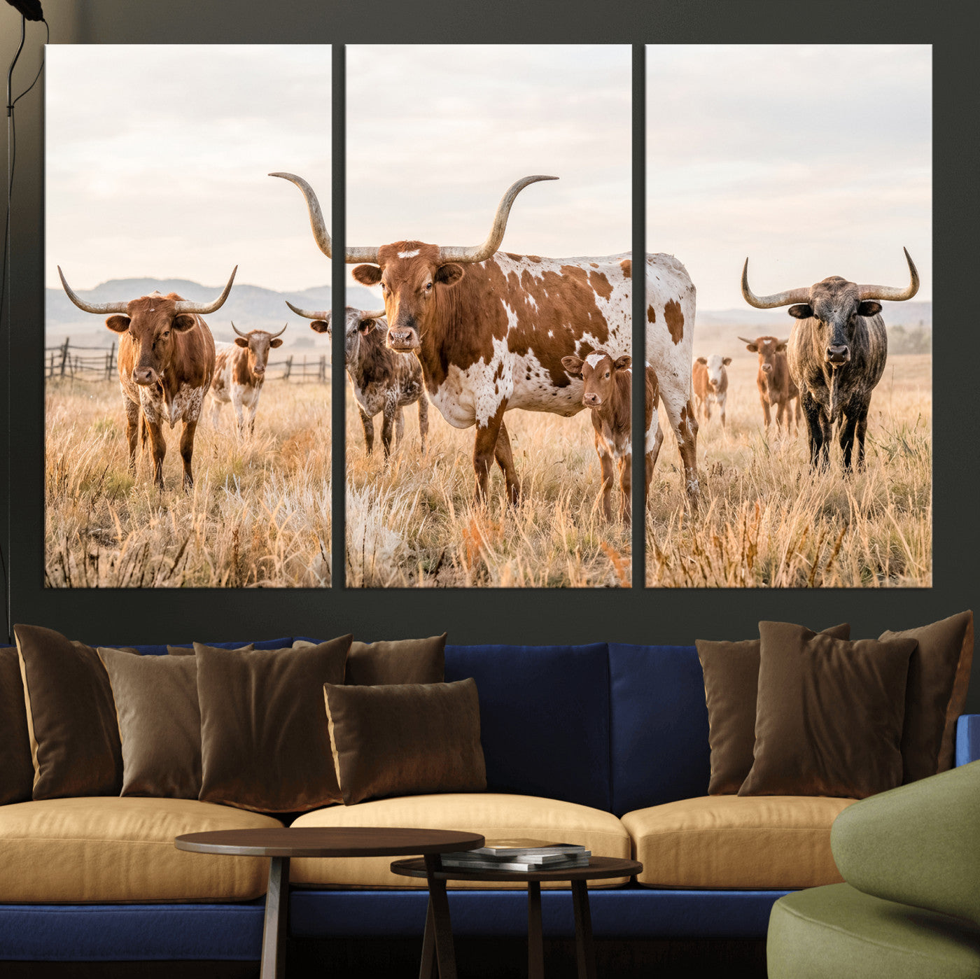 62336425AC-MGV-CV-36X24 - Texas Longhorn Canvas Wall Art, Rustic Farm Animal Photography Print, Farmhouse Country Decor, Western Ranch Art