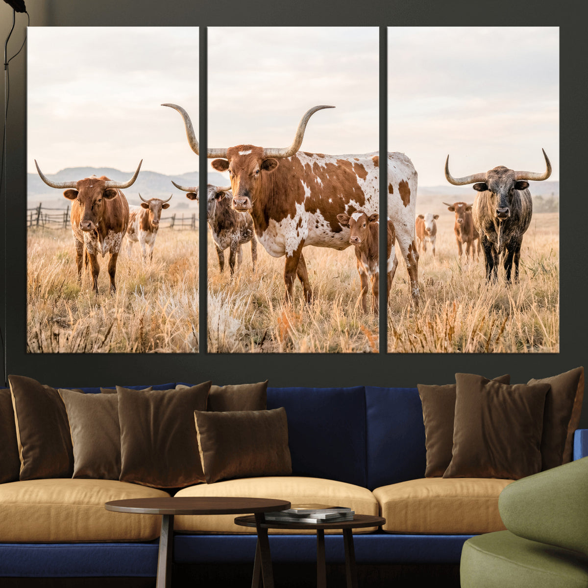 62336425AC-MGV-CV-36X24 - Texas Longhorn Canvas Wall Art, Rustic Farm Animal Photography Print, Farmhouse Country Decor, Western Ranch Art