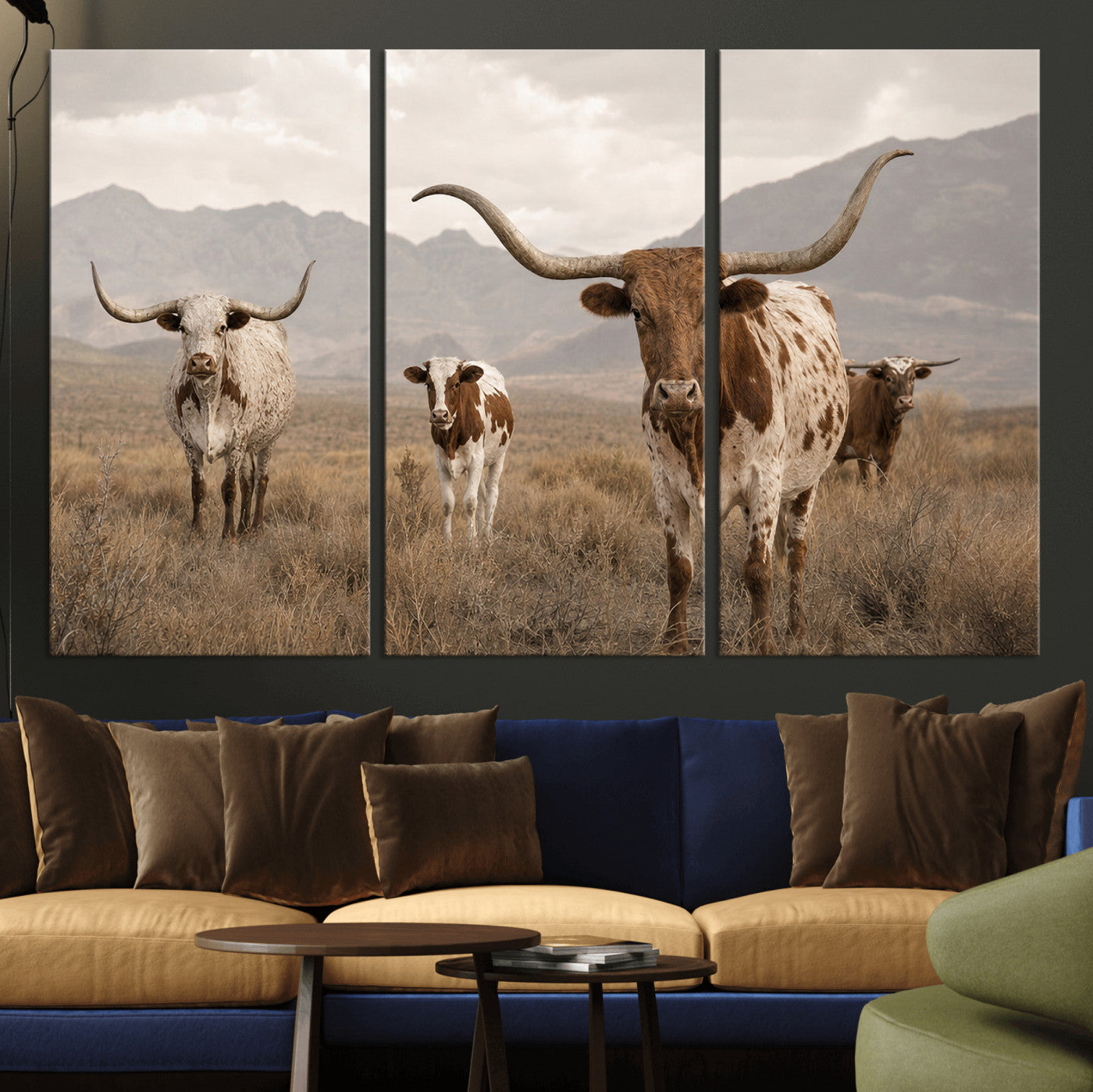 62336425AD-MGV-CV-36X24 - Rustic Texas Longhorn Cow Canvas Wall Art Print, Rustic Farm Animal Photography Print, Farmhouse Country Decor, Western Ranch Art