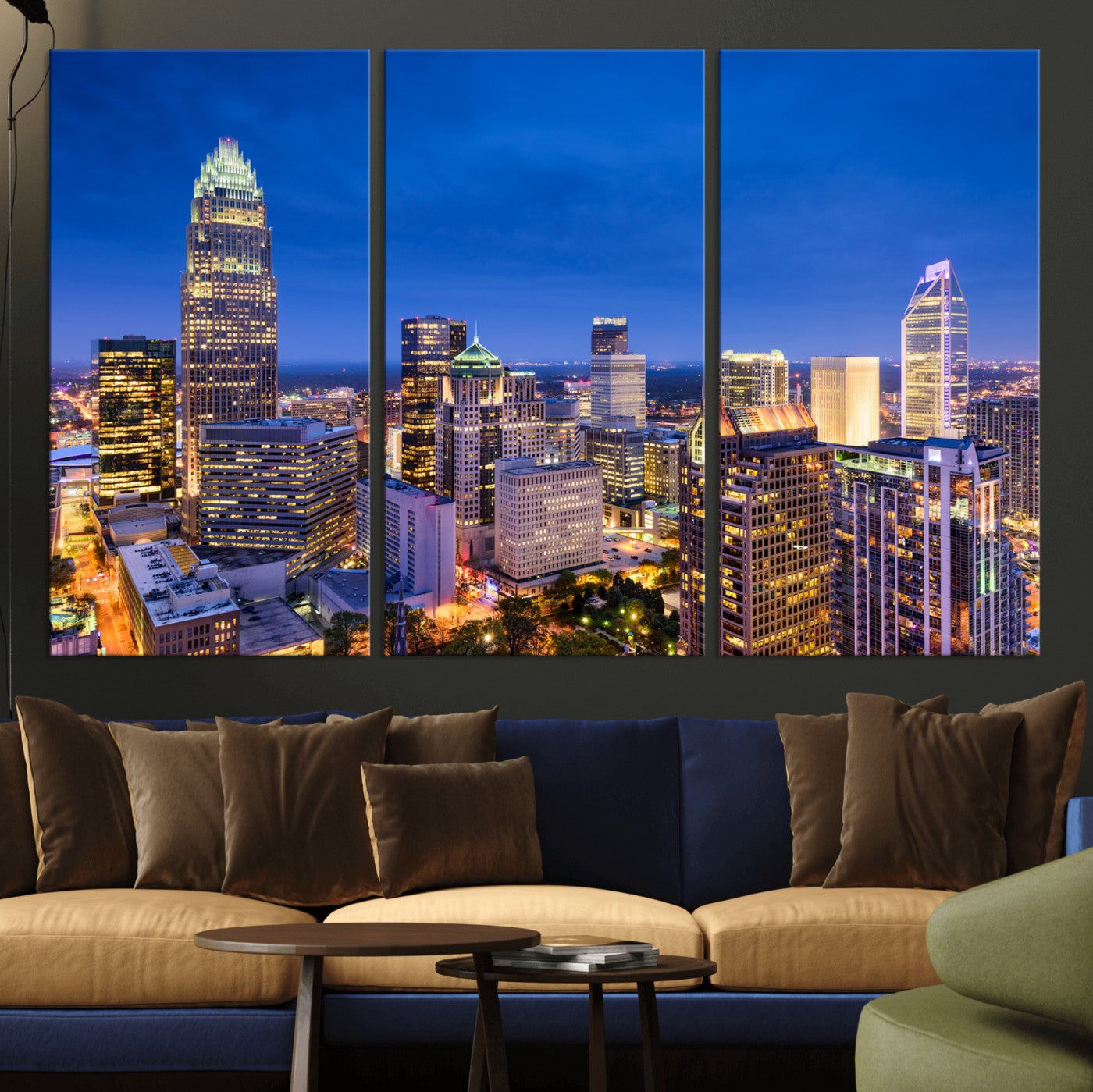 74382190-MGV-CV-36X24 - Charlotte Skyline Canvas Wall Art Print – North Carolina Cityscape Photography Print