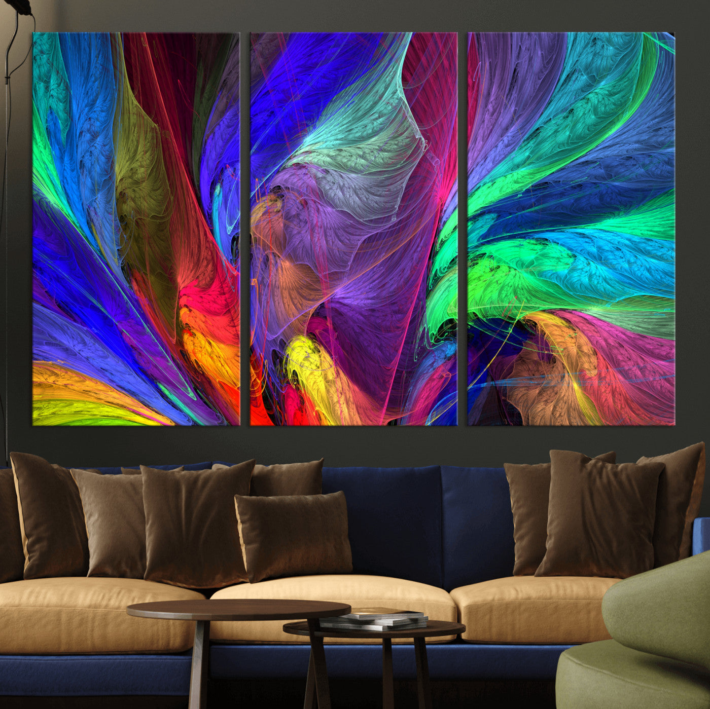 376925791-MGV-CV-36X24 - Colorful Abstract Canvas Wall Art, Rainbow Swirl Fractal Print, Bold Multicolor Living Room Decor, Vibrant Energy Art, Large Abstract Wall Art