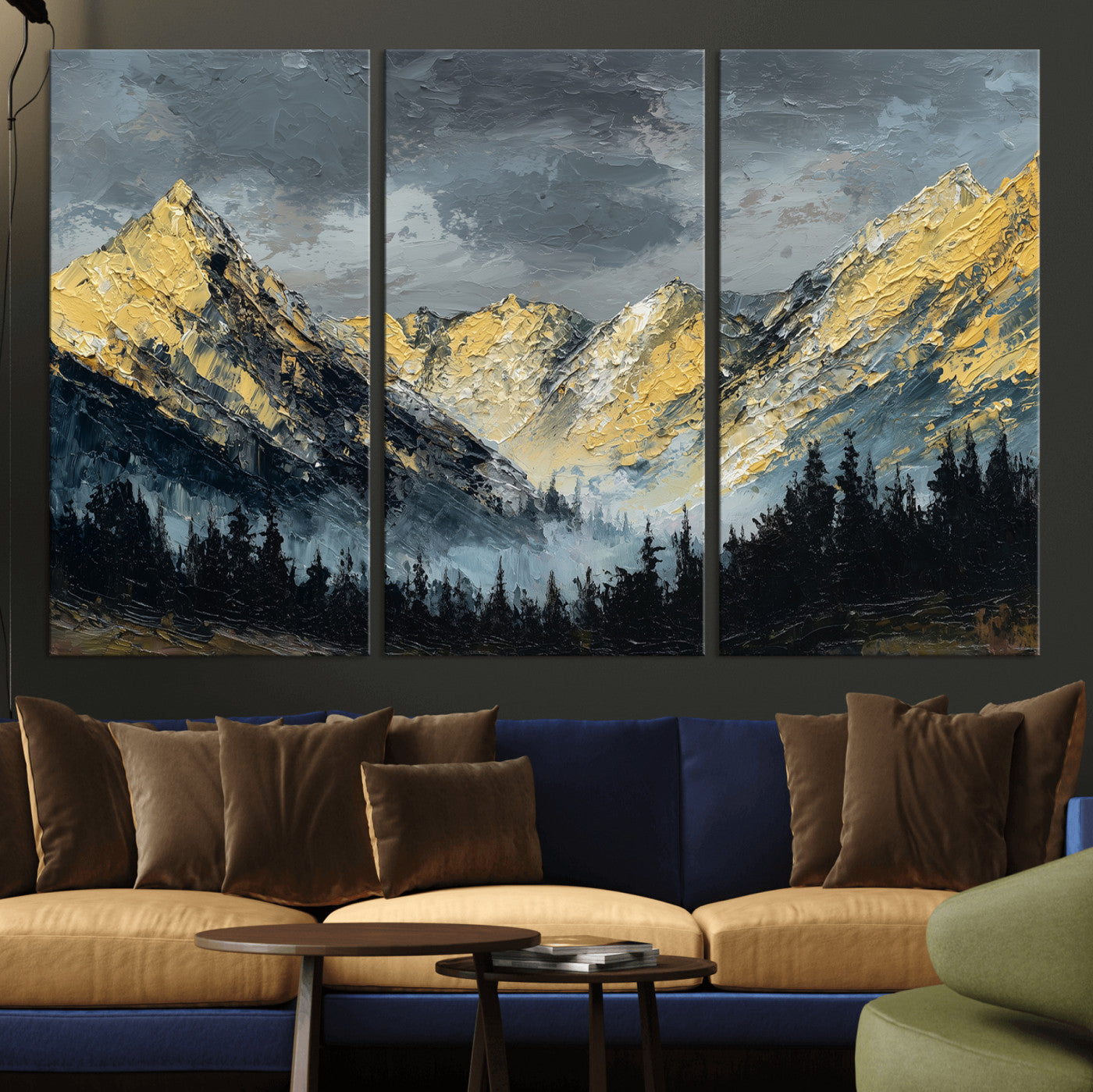 86912101-MGV-CV-48X32-3P - Abstract Mountain Wall Art Canvas Print Modern Landscape Painting Print