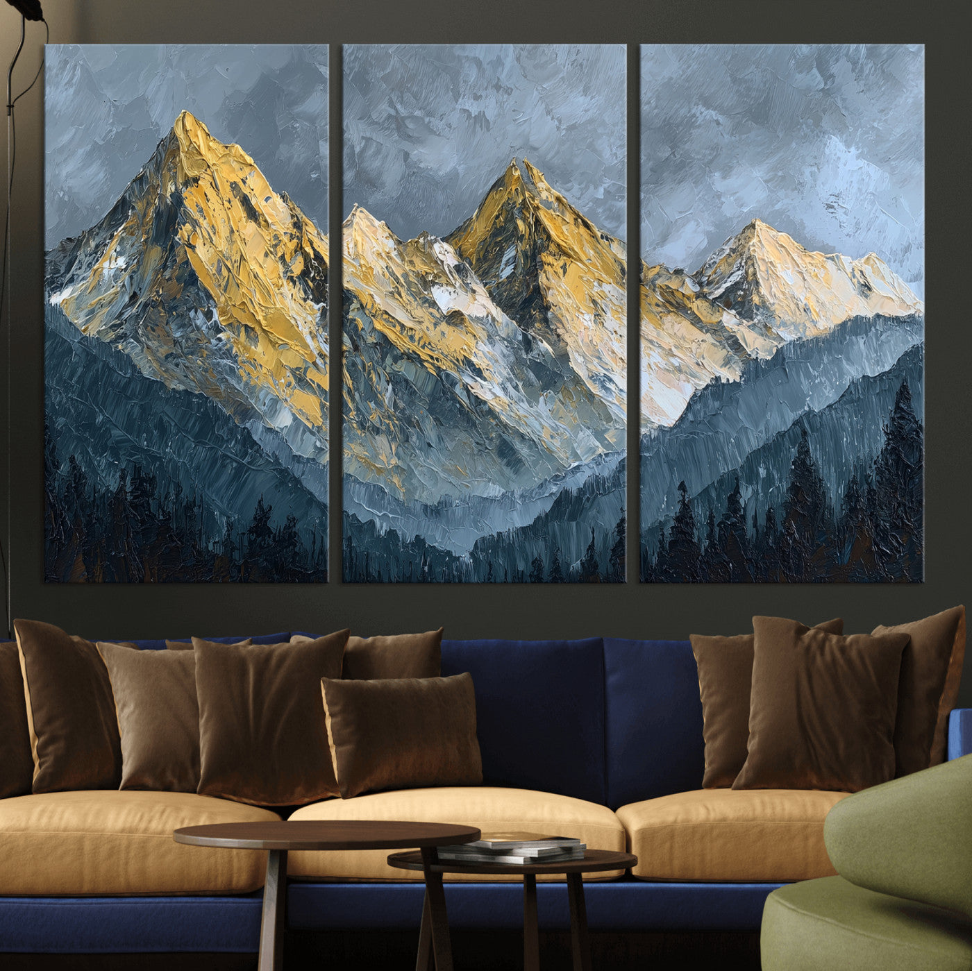 50821961-MGV-CV-48X32-3P - Abstract Mountain Wall Art Canvas Print Modern Landscape Painting Print
