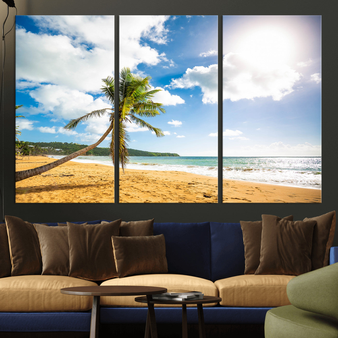 79108949-MGV-CV-36X24 - Tropical Beach Canvas Wall Art, Palm Tree Ocean Photo Print, Coastal Living Room Decor, Turquoise Sea Beach House Art, Summer Wall Art