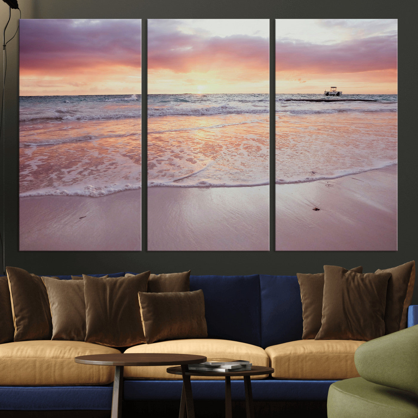 44765395-MGV-CV-36X24 - Beach Sunset Canvas Wall Art Print - Ocean Waves Landscape, Coastal Photography, Seascape Wall Decor, Ready to Hang