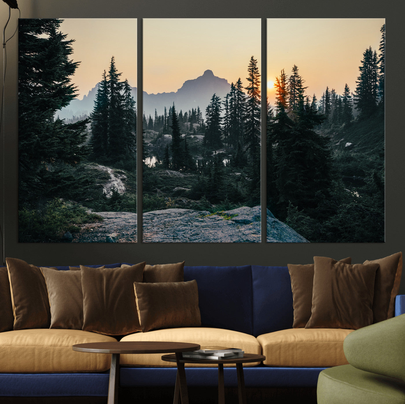 89996020-MGV-CV-36X24 - Mountain Forest Canvas Wall Art Print - Pine Tree Landscape, Sunset Nature Photography, Wilderness Wall Decor, Ready to Hang