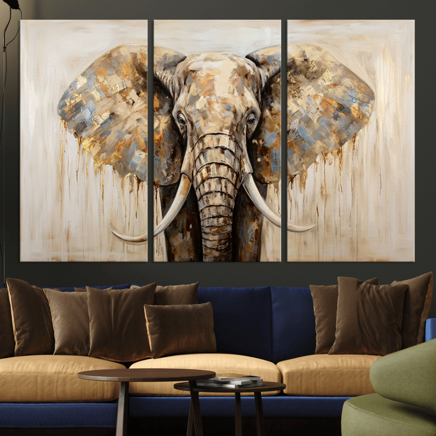 95819221-MGV-CV-36X24 - Gold Leaf Elephant Canvas Wall Art Abstract African Wildlife Painting Print
