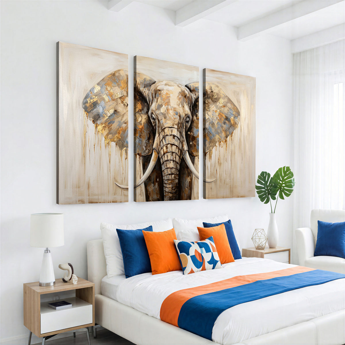95819221-MGV-CV-36X24 - Gold Leaf Elephant Canvas Wall Art Abstract African Wildlife Painting Print
