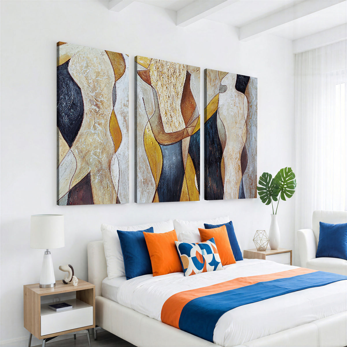 96079939-MGV-CV-36X24 - Mid Century Modern Figurative Canvas Wall Art Abstract Cubist Painting Print