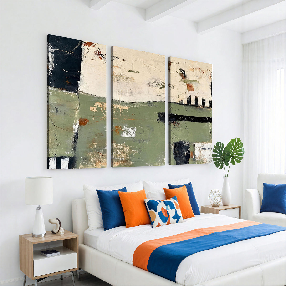 77942087-MGV-CV-36X24 - Sage Green Abstract Geometric Landscape Wall Art Canvas Print, Modern Minimalist Decor