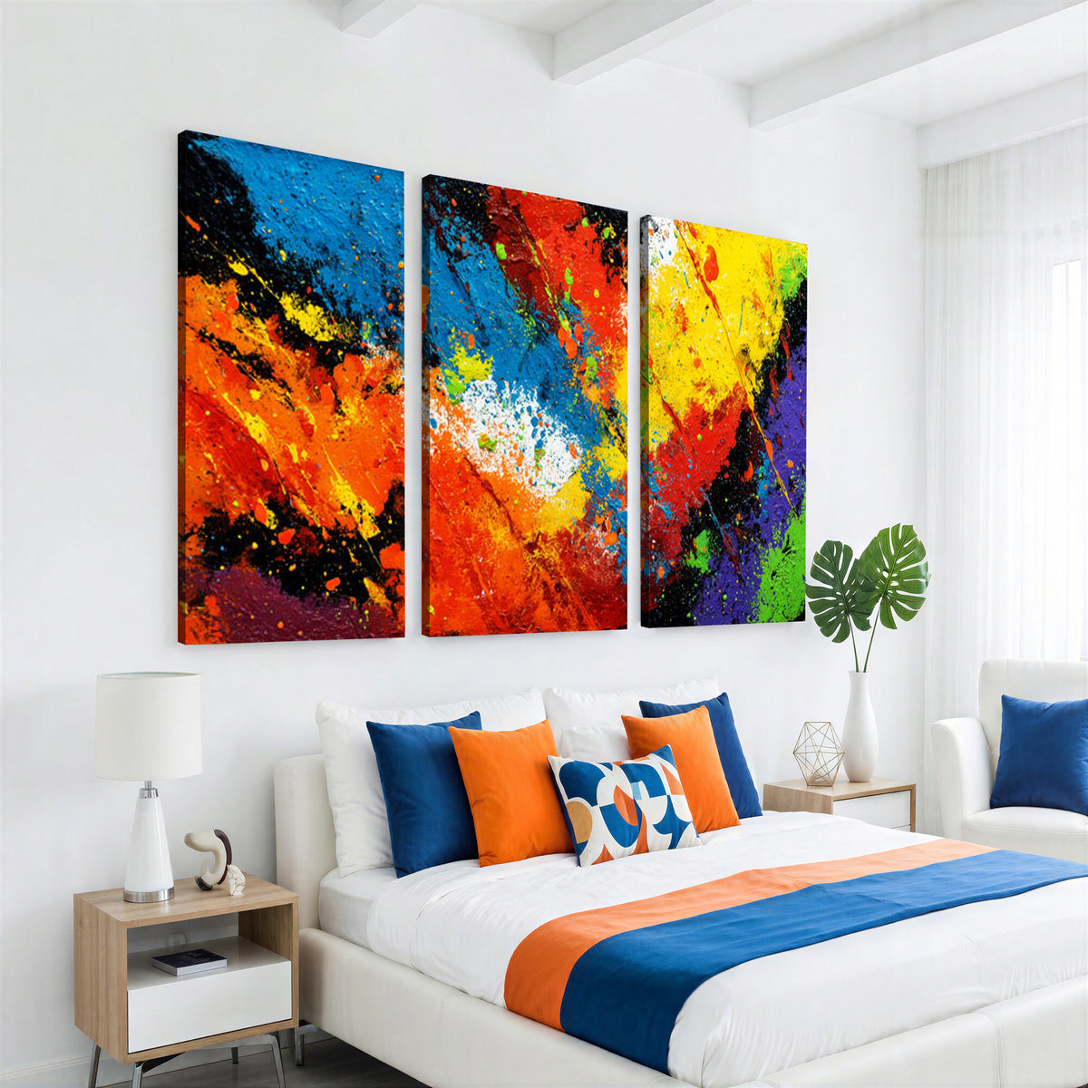 74888753-MGV-CV-36X24 - Vibrant Blue Abstract Canvas Wall Art Colorful Painterly Oil Painting Style Print