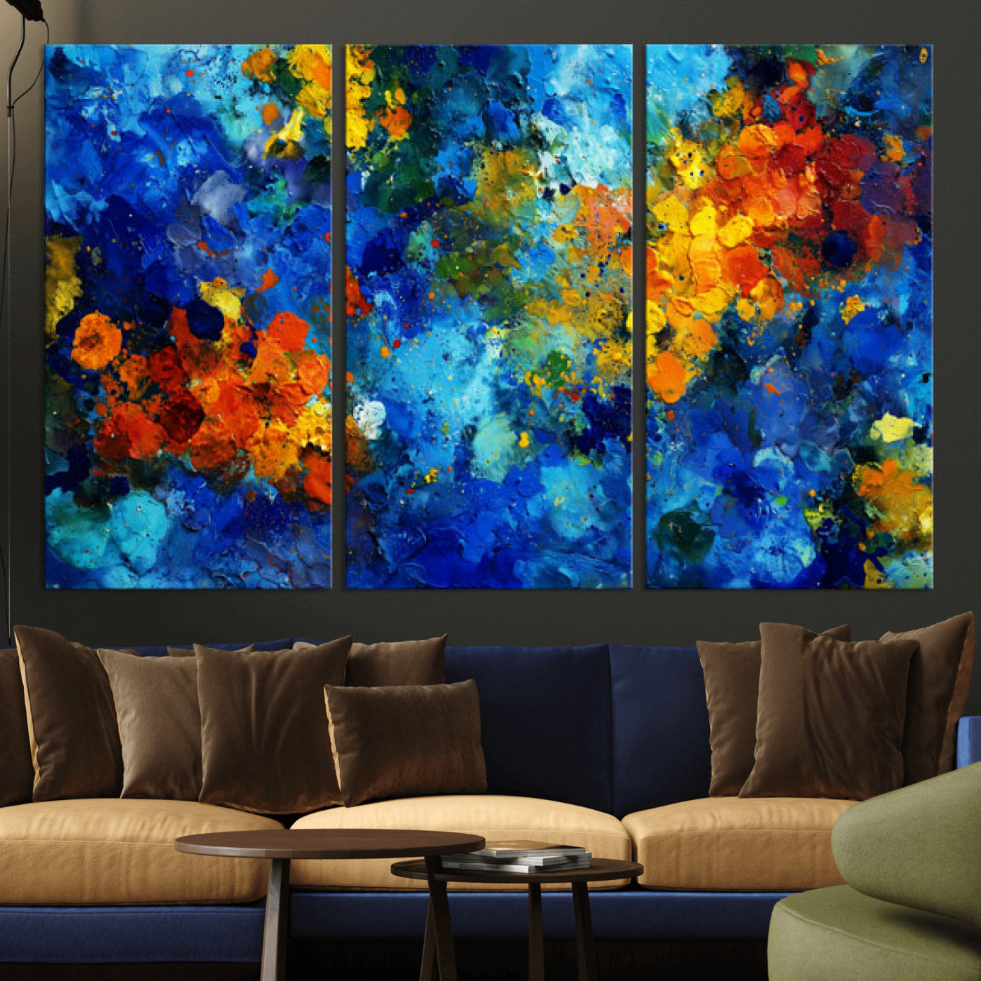 52431611-MGV-CV-36X24 - Vibrant Blue Abstract Canvas Wall Art Colorful Impasto Oil Painting Print