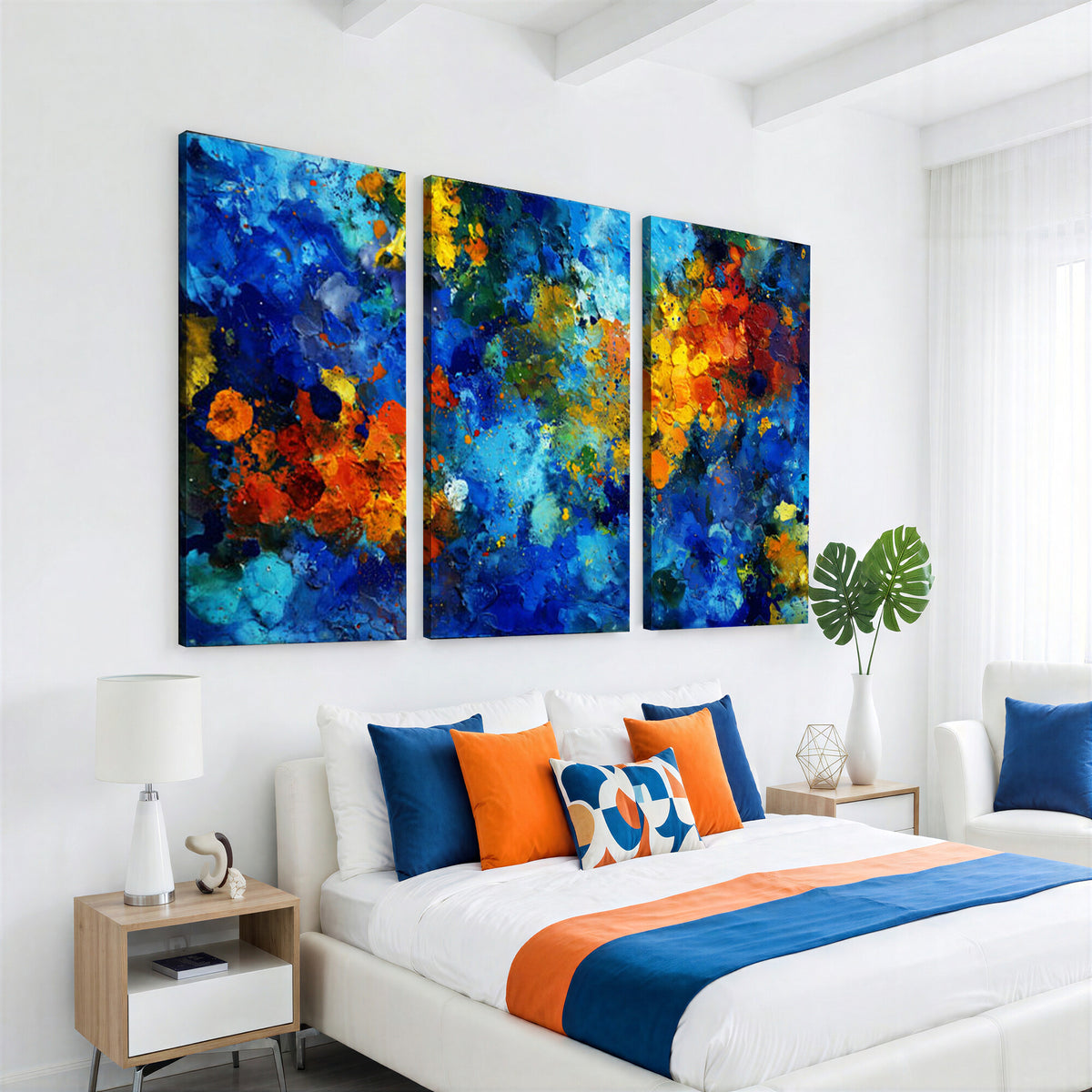52431611-MGV-CV-36X24 - Vibrant Blue Abstract Canvas Wall Art Colorful Painterly Oil Painting Style Print
