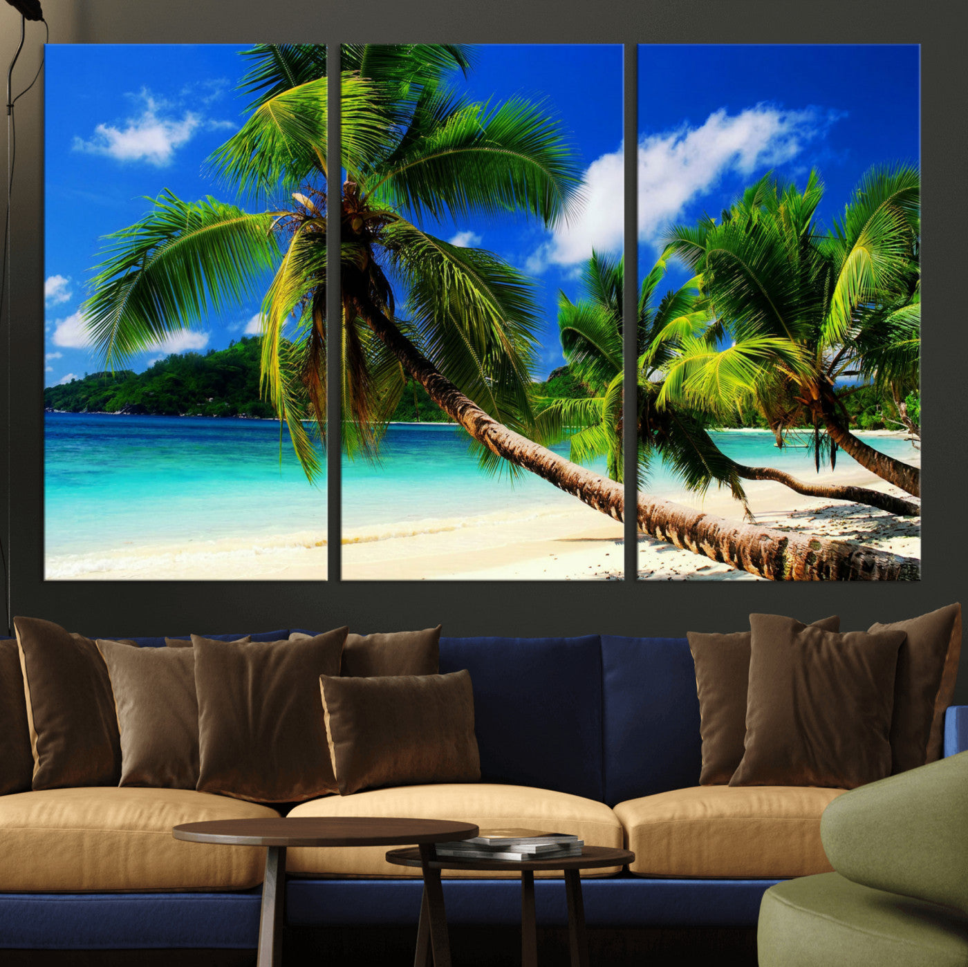 67049818-MGV-CV-36X24 - Tropical Island Coconut Palm Trees Wall Art Canvas Print - Turquoise Beach Print for Lake Home Decor