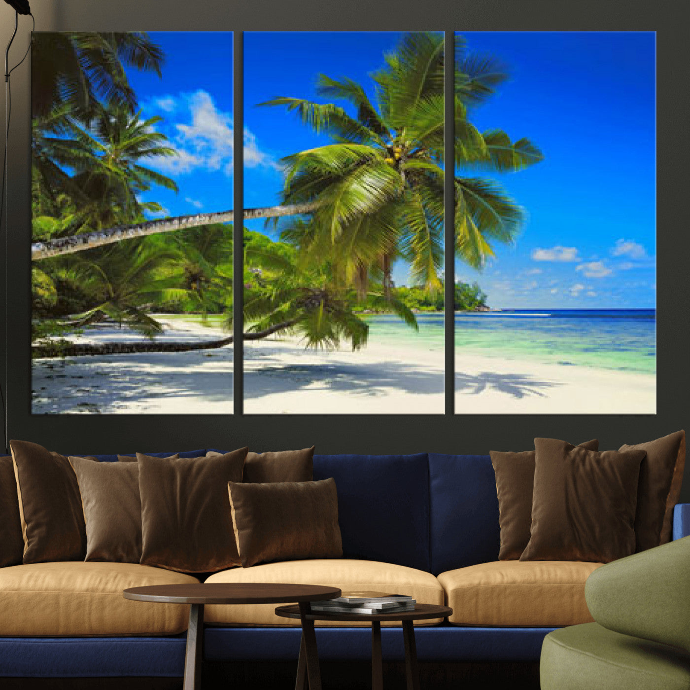 20475280-MGV-CV-36X24 - Tropical Island Coconut Palm Trees Wall Art Canvas Print - Turquoise Beach Print for Nautical Home Decor