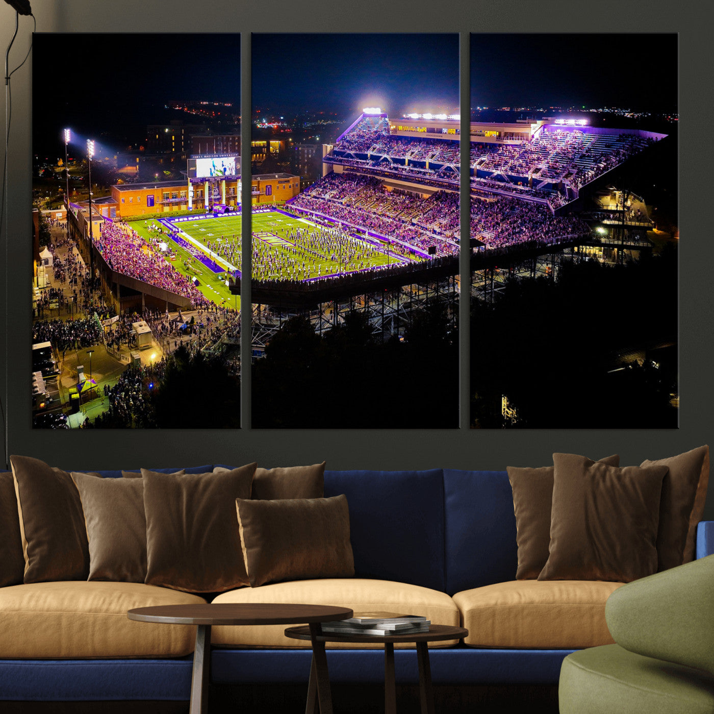 400867JMU2-MGV-CV-36X24 - JMU Stadium Wall Art Canvas Print for Game Room Decor - James Madison University Stadium