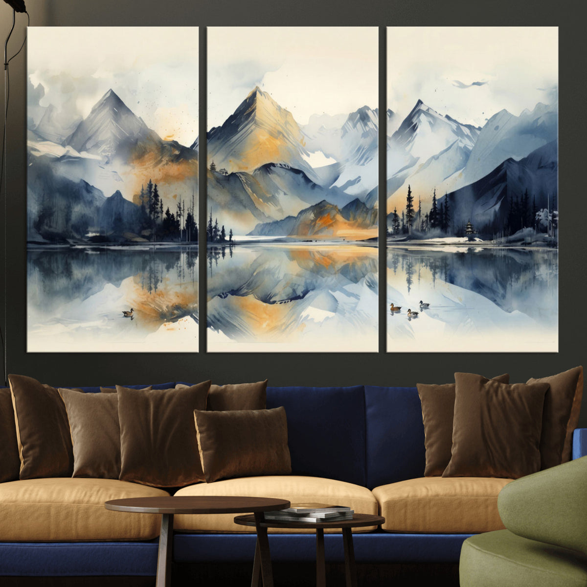 10196184T-MGV-CV-36X24 - Abstract Lake Mountain Wall Art Canvas Print