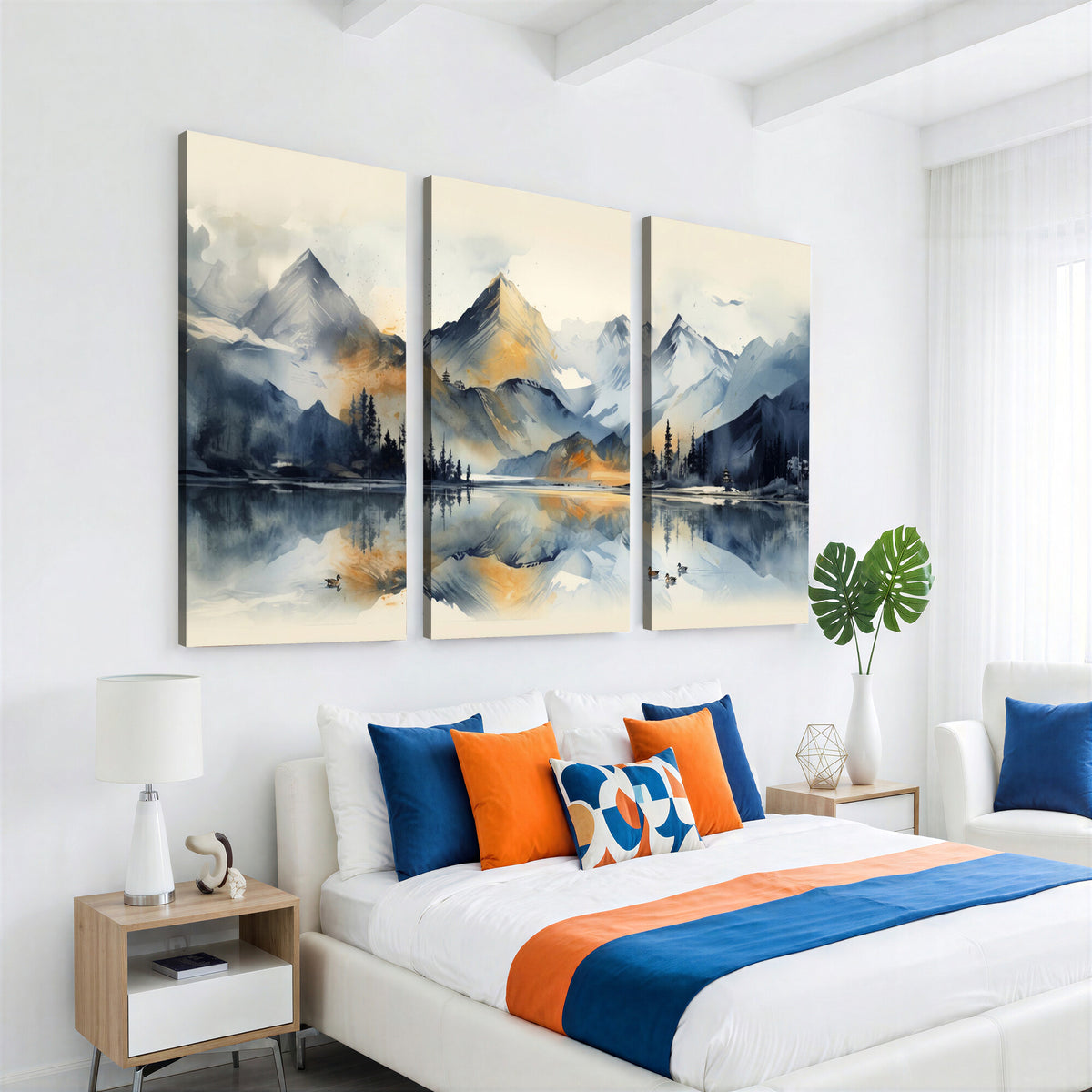 10196184T-MGV-CV-36X24 - Lake Abstract Mountain Wall Art Canvas Print