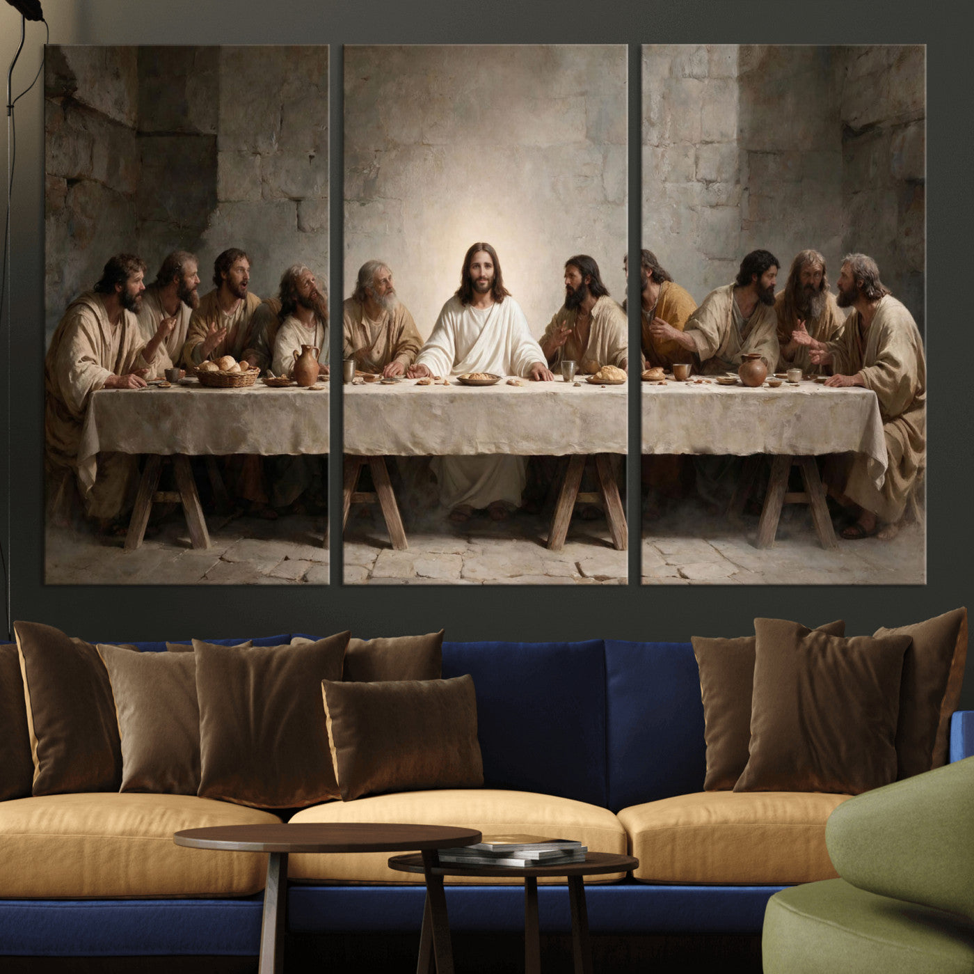 69633087-MGV-CV-36X24 - The Last Supper of Jesus Christ Wall Art Canvas Print - Classical Christian Faith Home Decor