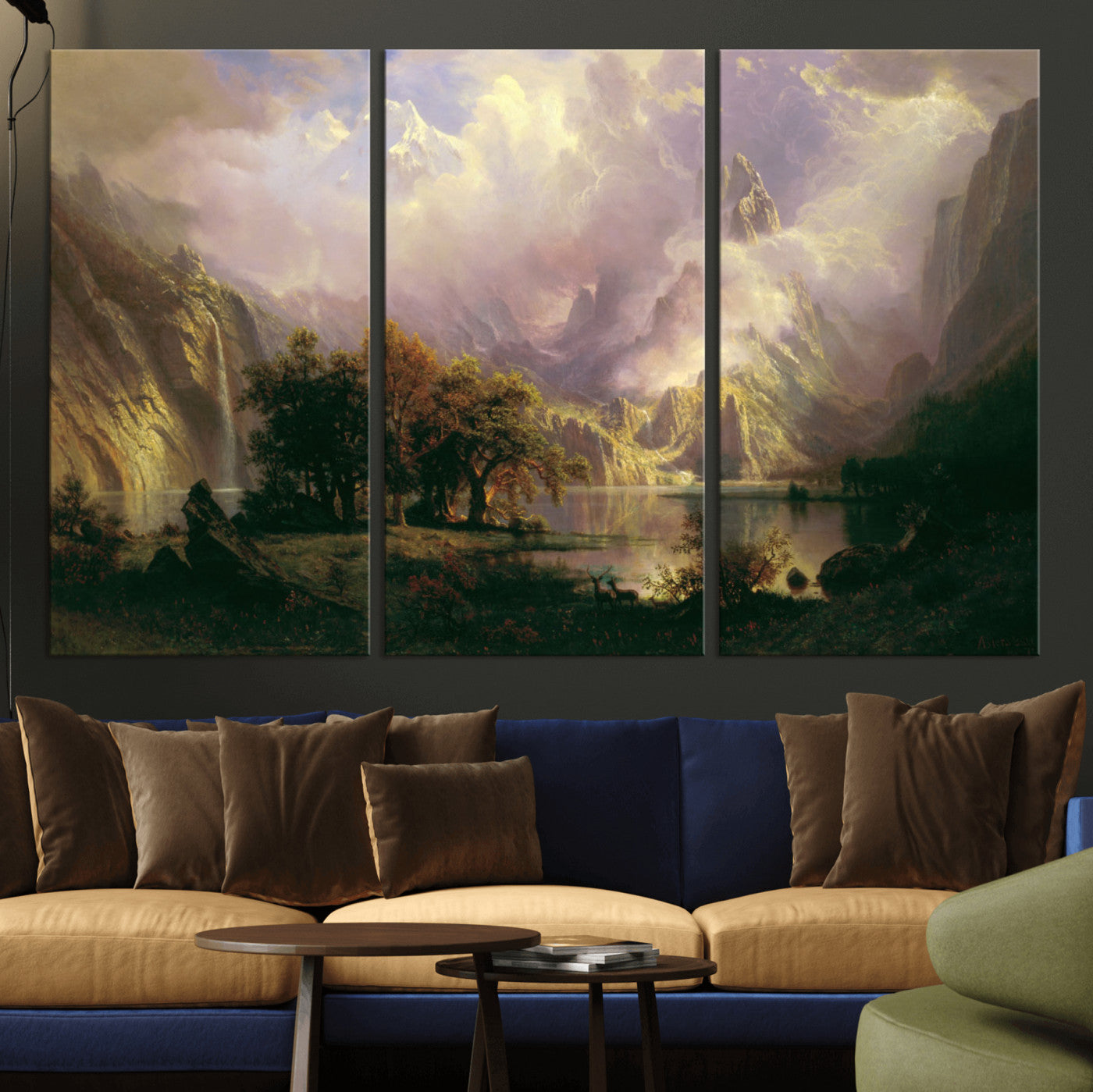 49189463-MGV-CV-36X24 - Albert Bierstadt Rocky Mountain Landscape Wall Art Canvas Print, Classic Fine Art Painting Print