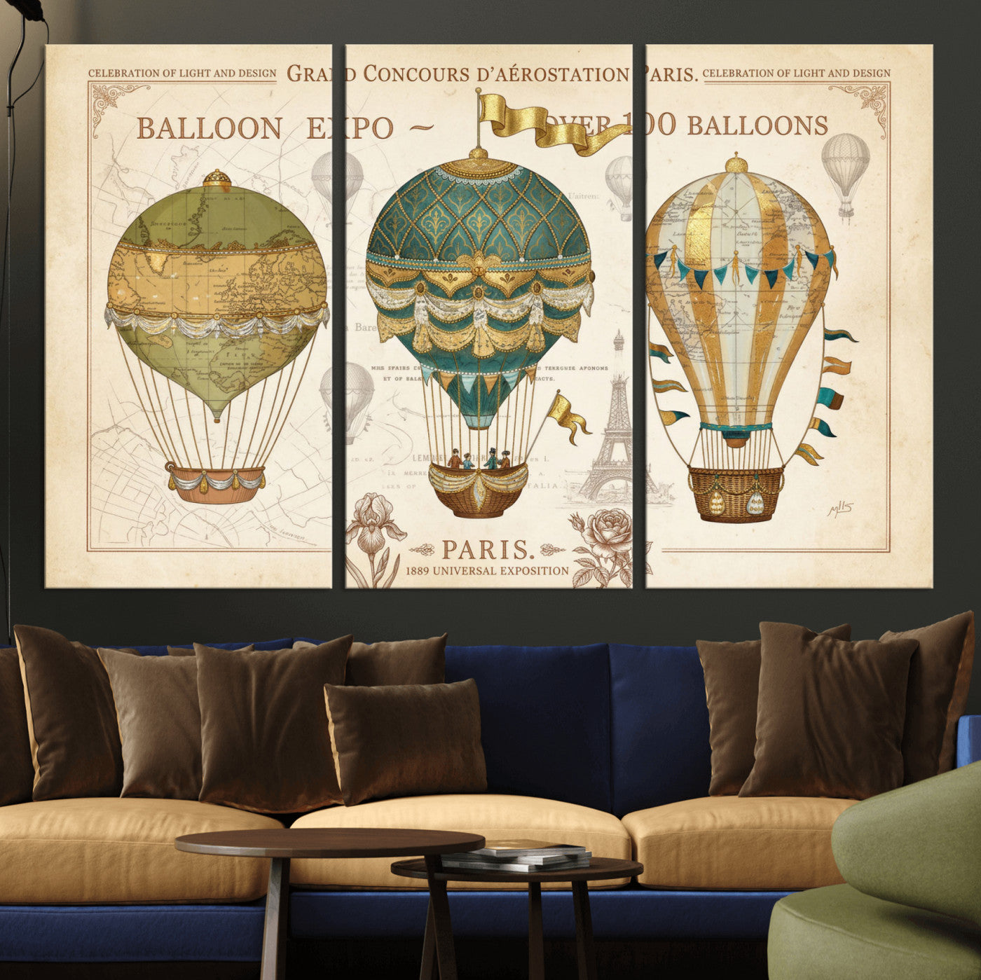 31530449-MGV-CV-36X24 - Kimberly Allen Paris Balloon Expo Wall Art Canvas Print, Vintage 1889 French Hot Air Balloon Poster