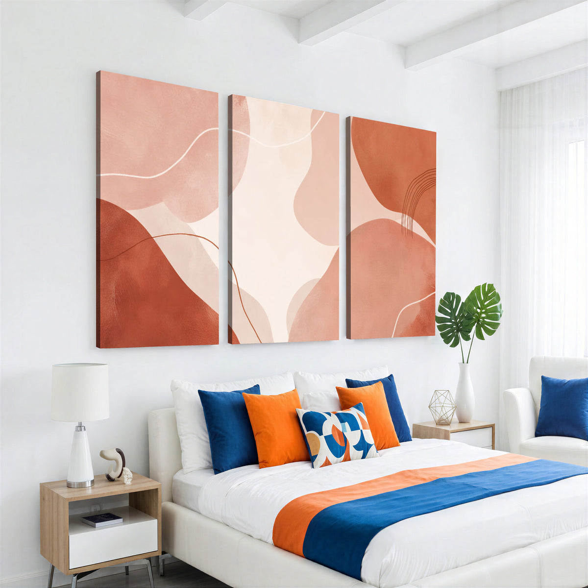 17685421-MGV-CV-36X24 - Abstract Boho Terracotta Wall Art Canvas Print, Mid Century Minimalist Painting Print
