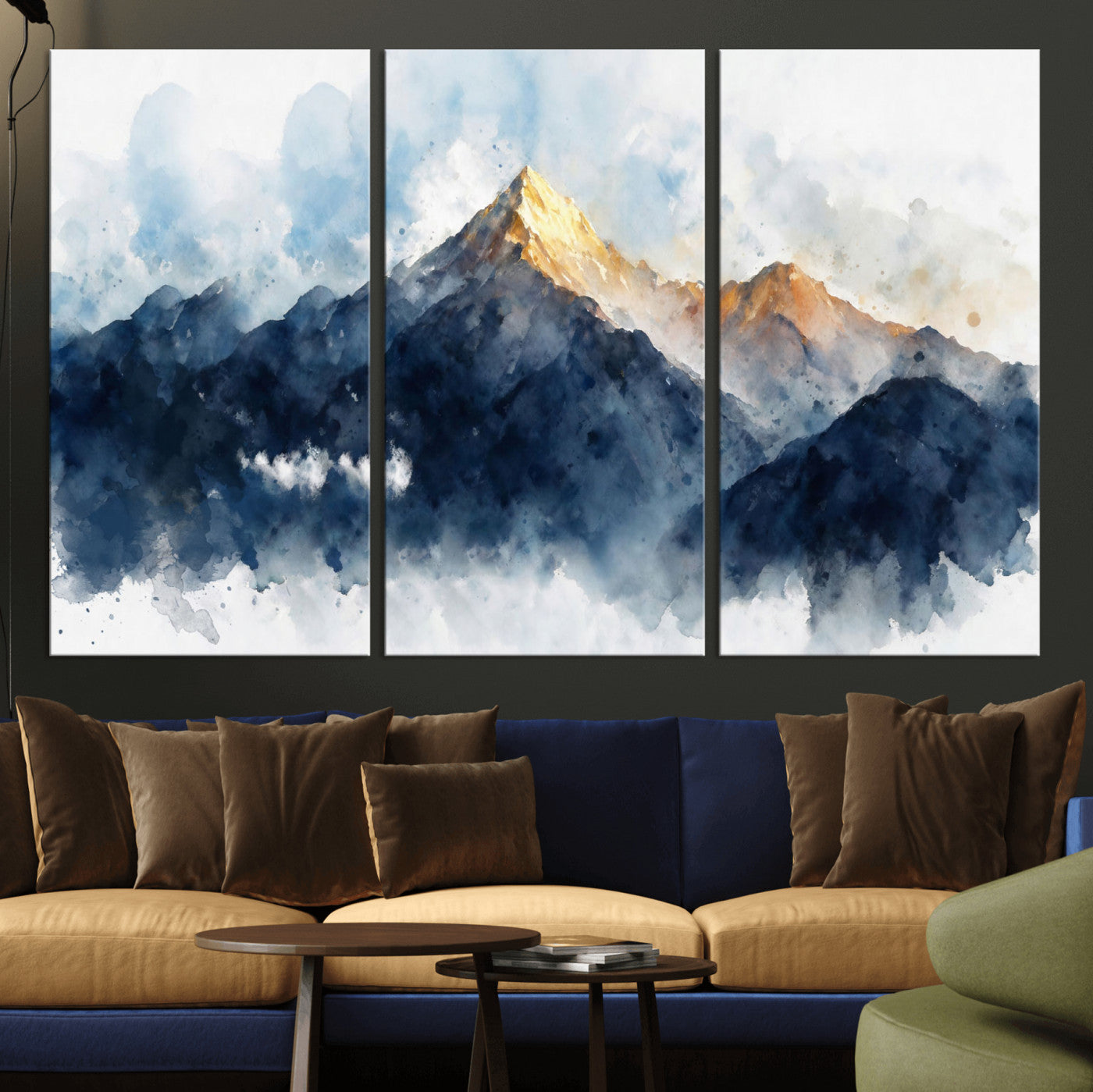 62076449DG1-MGV-CV-36X24 - Abstract Watercolor Mountain Lake Wall Art Print for Living Room Decor