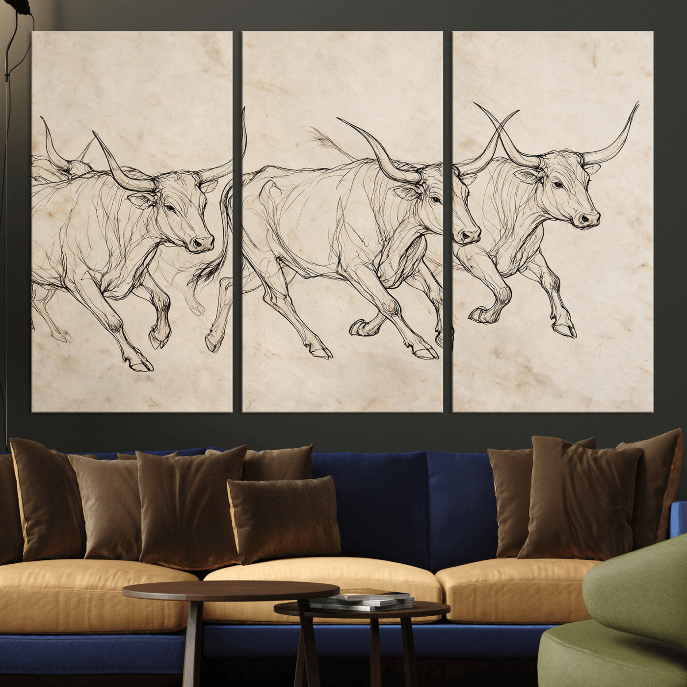 87177621-MGV-CV-36X24 - Minimalist Longhorn Line Art, Modern Texas Bull Canvas Print, Abstract Western Wall Decor, Continuous Line Artwork, Black White Ranch Gift