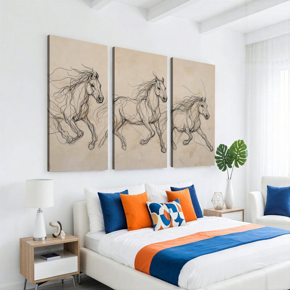 81051673-MGV-CV-36X24 - Abstract Horse Line Art Canvas, Gesture Sketch Wild Horses Print, Minimalist Equine Decor