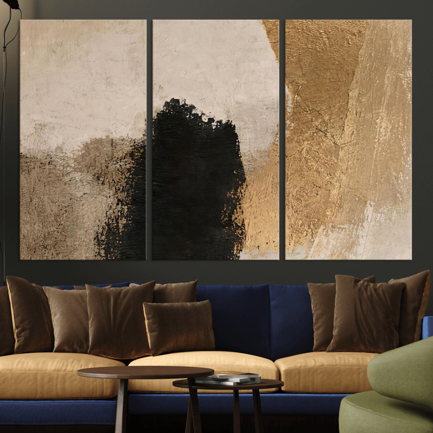 36003778-MGV-CV-48X32-3P - Mid Century Modern Geometric Canvas Wall Art, Abstract Triptych Print