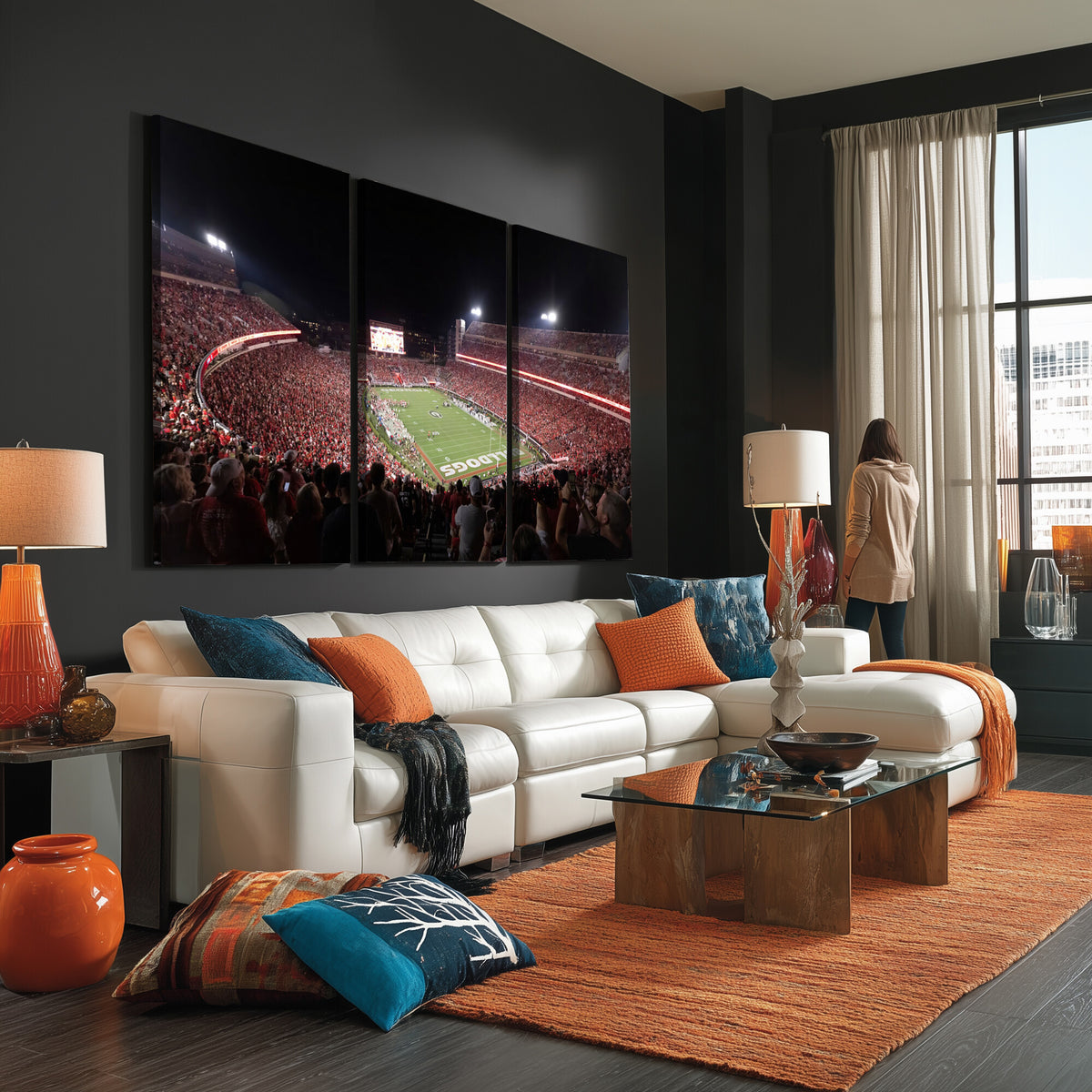 50587166-_Poster-30x20 - Sanford Stadium Georgia Bulldogs Canvas Print 3 Piece Framed Wall Art Extra Large Floating Frame Sports Poster Made in USA