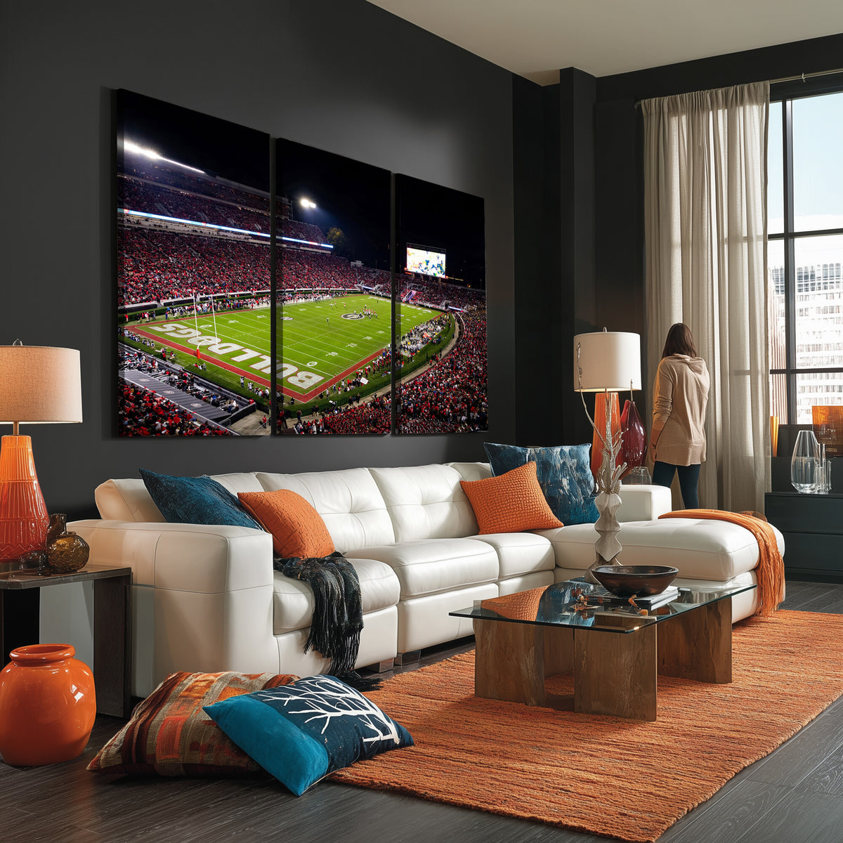 73520603-_Poster-30x20 - Georgia Bulldogs Sanford Stadium Canvas Print 3 Piece Framed Wall Art Extra Large Floating Frame Nature Poster Made in USA