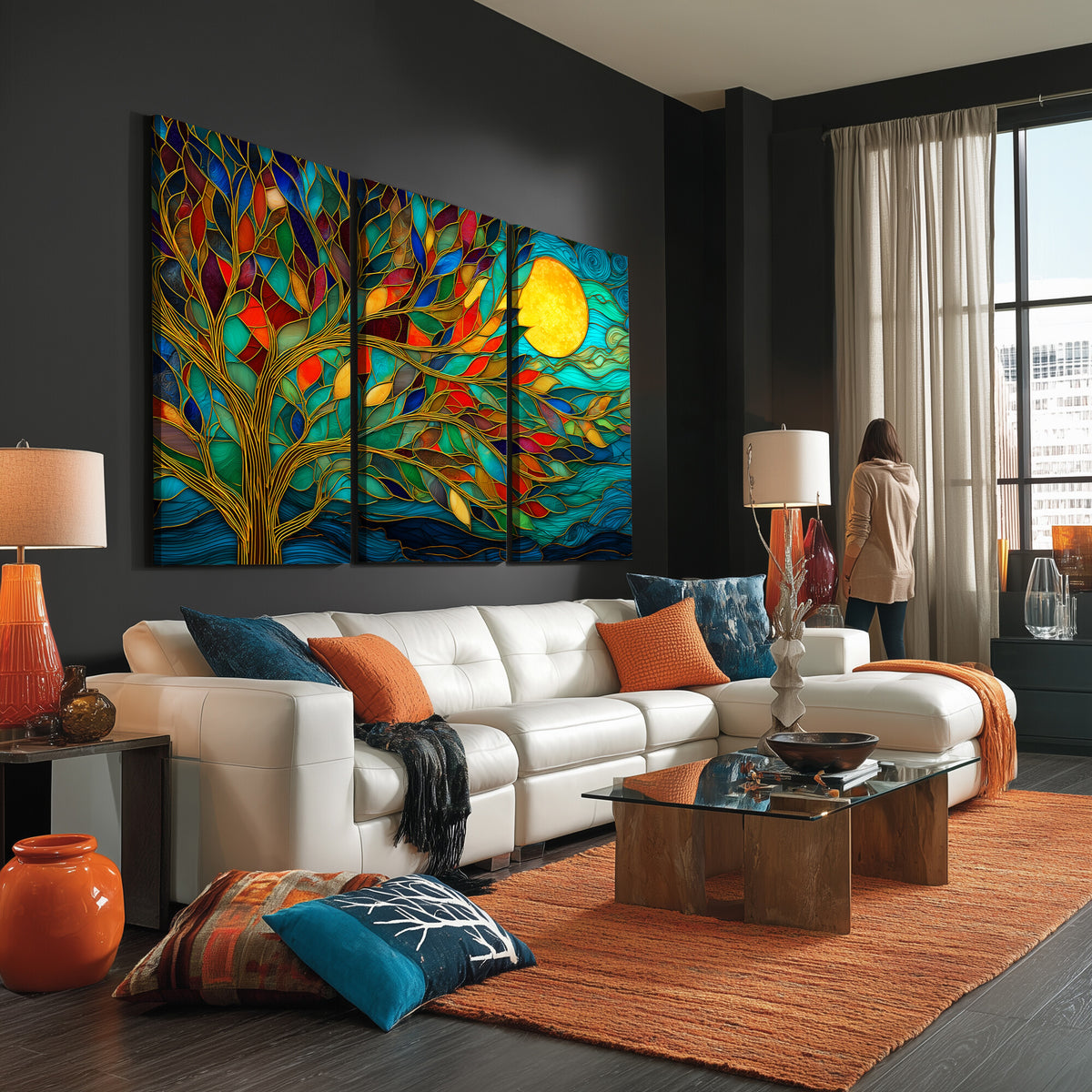 11877152-MGV-CV-36X24 - Stained Glass Tree Of Life Wall Art - Vibrant Mosaic Nature Home Decor