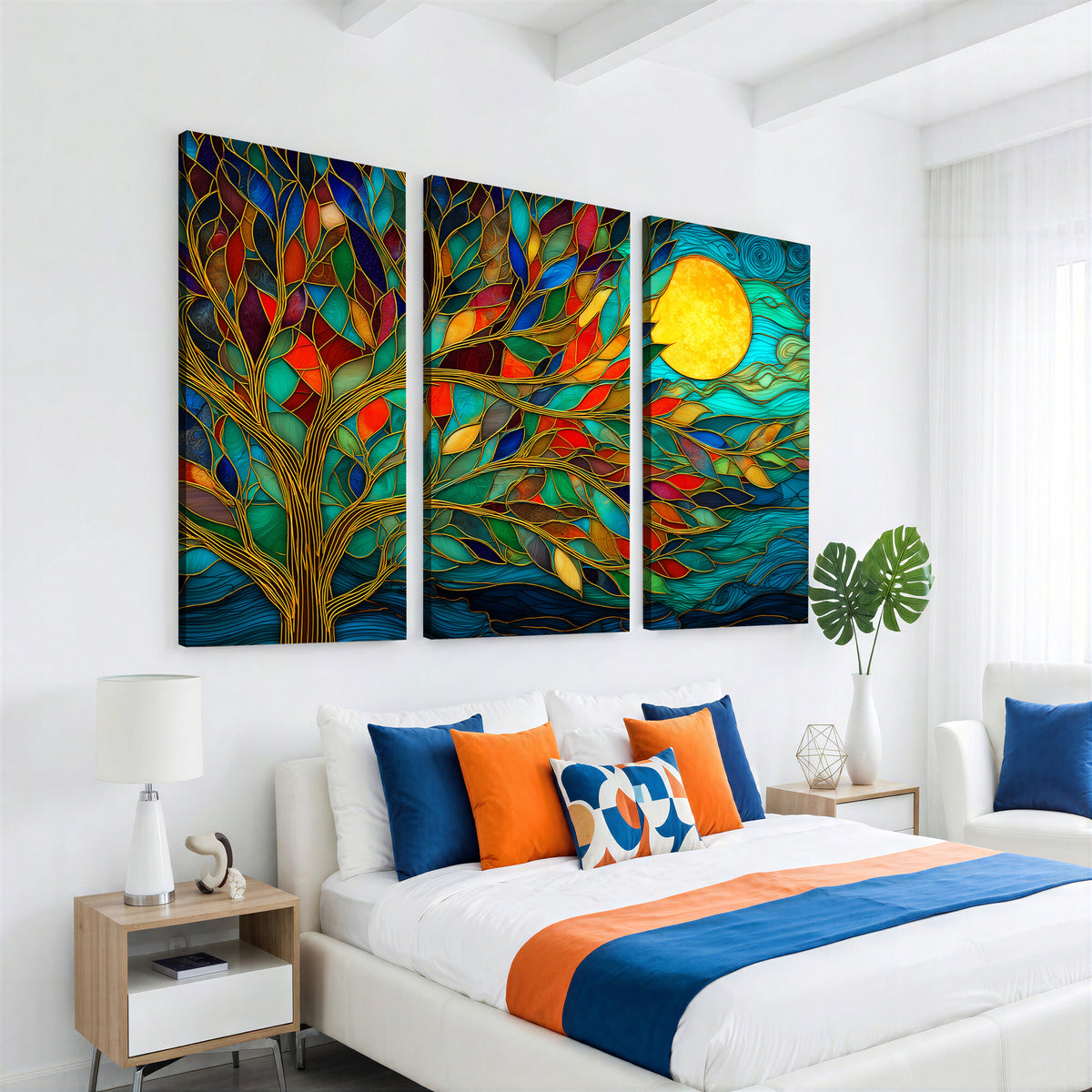 11877152-MGV-CV-36X24 - Stained Glass Tree Of Life Wall Art - Vibrant Mosaic Nature Home Decor