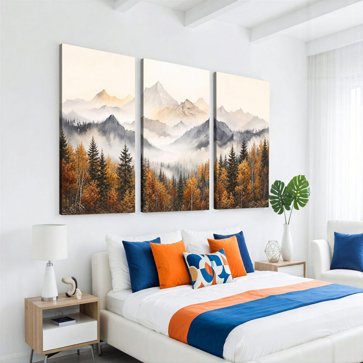 19544118-_Poster-30x20 - Misty Mountain Autumn Forest Canvas Wall Art - Watercolor Fall Nature Landscape Print