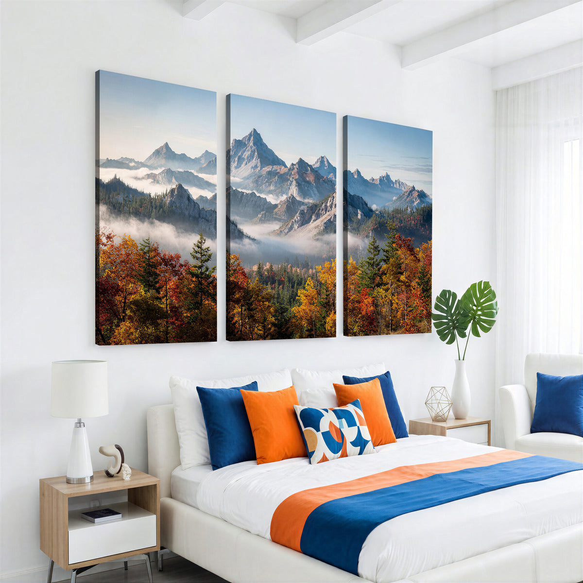 38847944-MGV-TP-30X20 - Majestic Mountain Peak Canvas Wall Art - Panoramic Autumn Forest Fog Landscape Print
