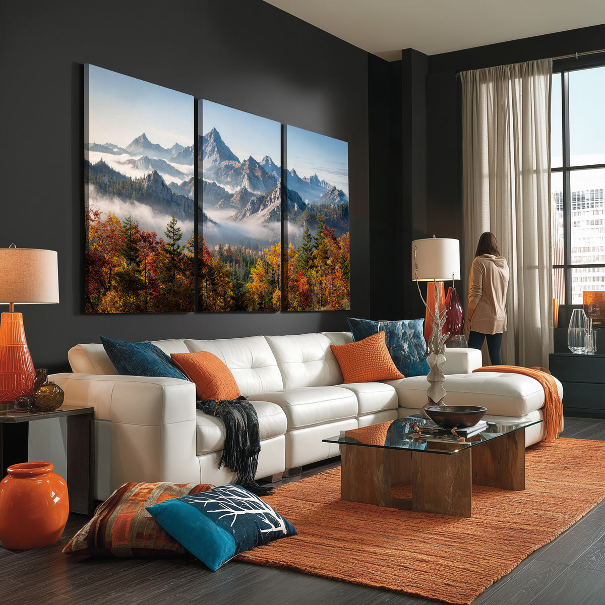 38847944-MGV-TP-30X20 - Majestic Mountain Peak Canvas Wall Art - Panoramic Autumn Forest Fog Landscape Print