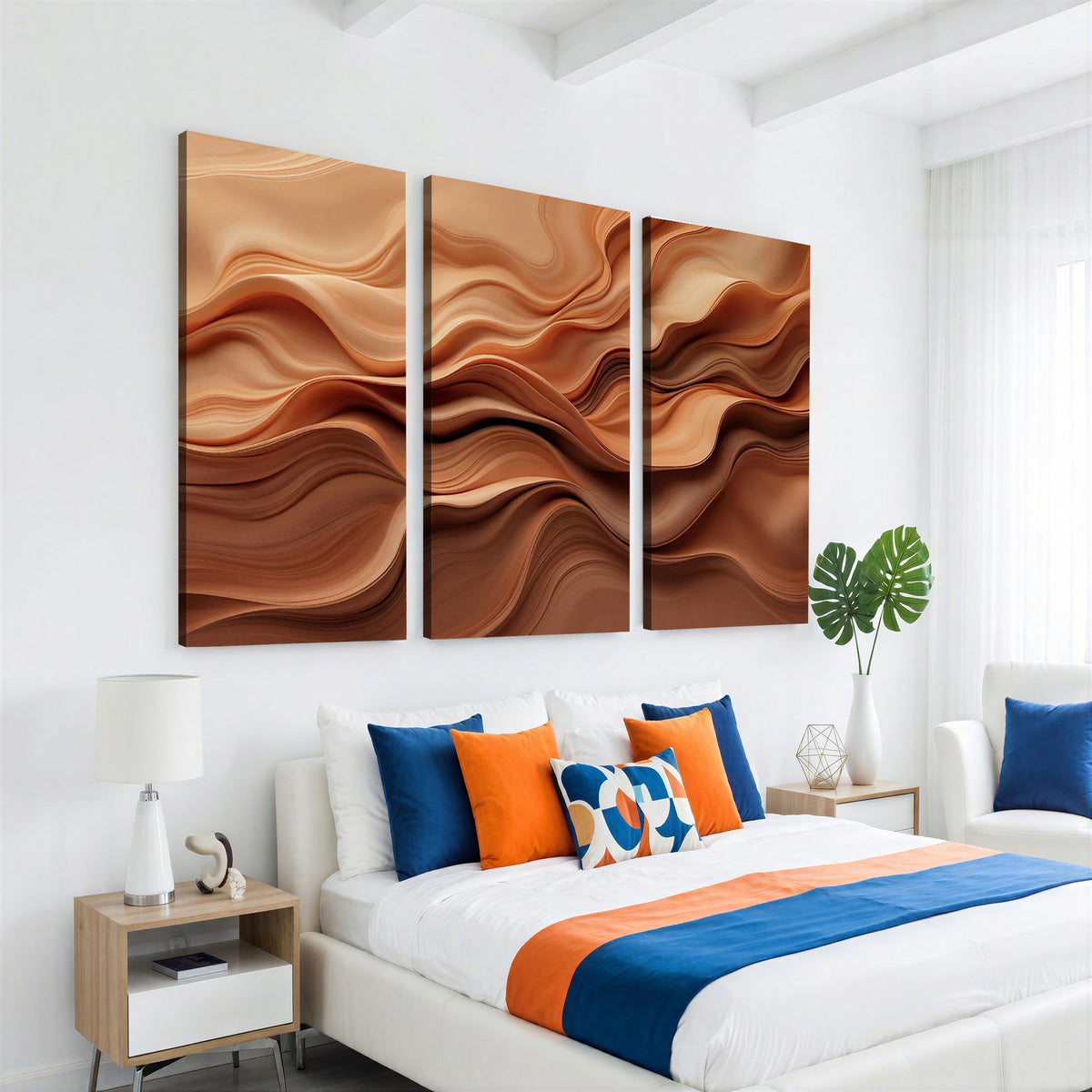 82230697-_Poster-30x20 - Modern Abstract Fluid Waves Canvas Wall Art - Minimalist Warm Terracotta Beige Sand Print