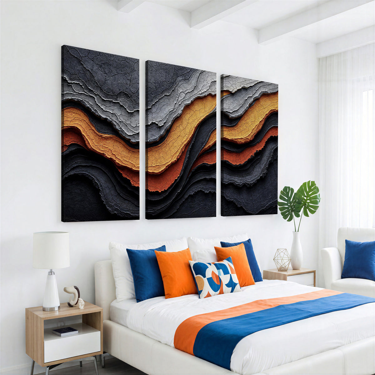 59852489-MGV-CV-36X24 - Abstract Waves Canvas Wall Art - Modern Terracotta and Charcoal Gray Print