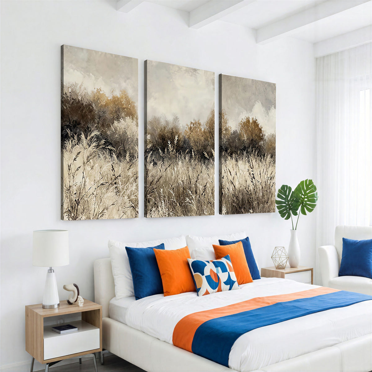 53959945-_Poster-30x20 - Muted Neutral Forest Landscape Canvas Wall Art - Vintage Rustic Wildflower Meadow Print