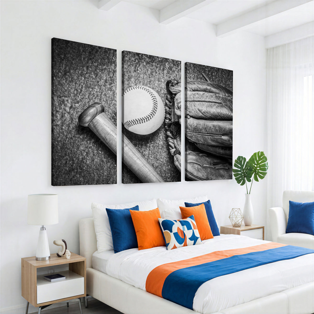 83916D-MGV-CV-36X24 - Vintage Baseball Glove and Bat Sports Wall Art Canvas Print