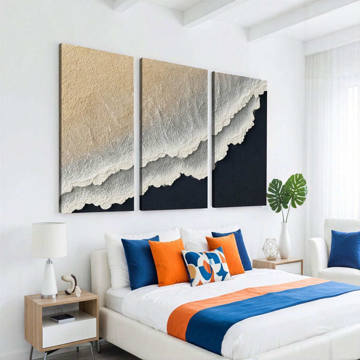 32969959-MGV-CV-24X16 - Abstract Ocean Wave Canvas Wall Art, Coastal Beach Wall Decor for Living Room