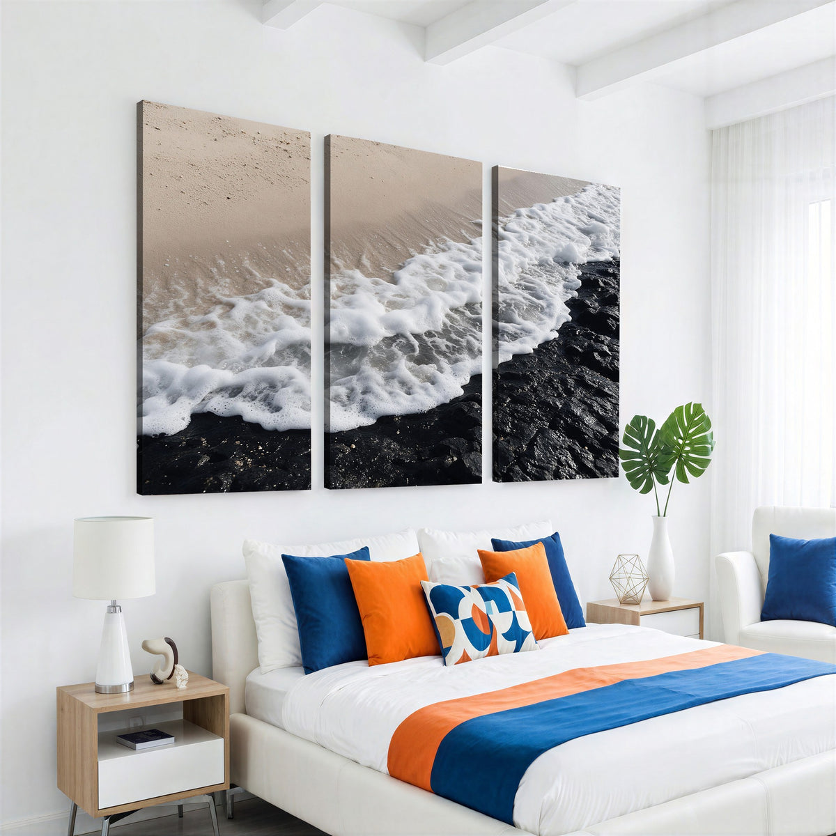 27448606-MGV-CV-24X16 - Ocean Wave Foam on Black Lava Rock Beach Canvas Wall Art Print
