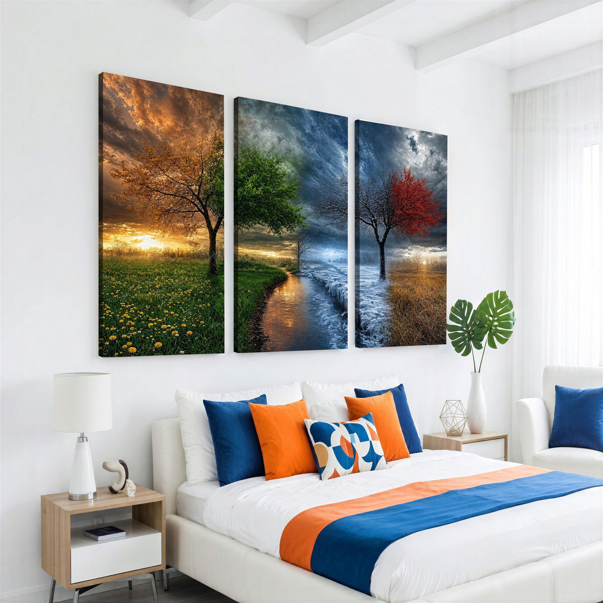 61895574-MGV-CV-24X16 - Four Seasons Tree Canvas Wall Art, Nature Landscape Canvas Print for Living Room