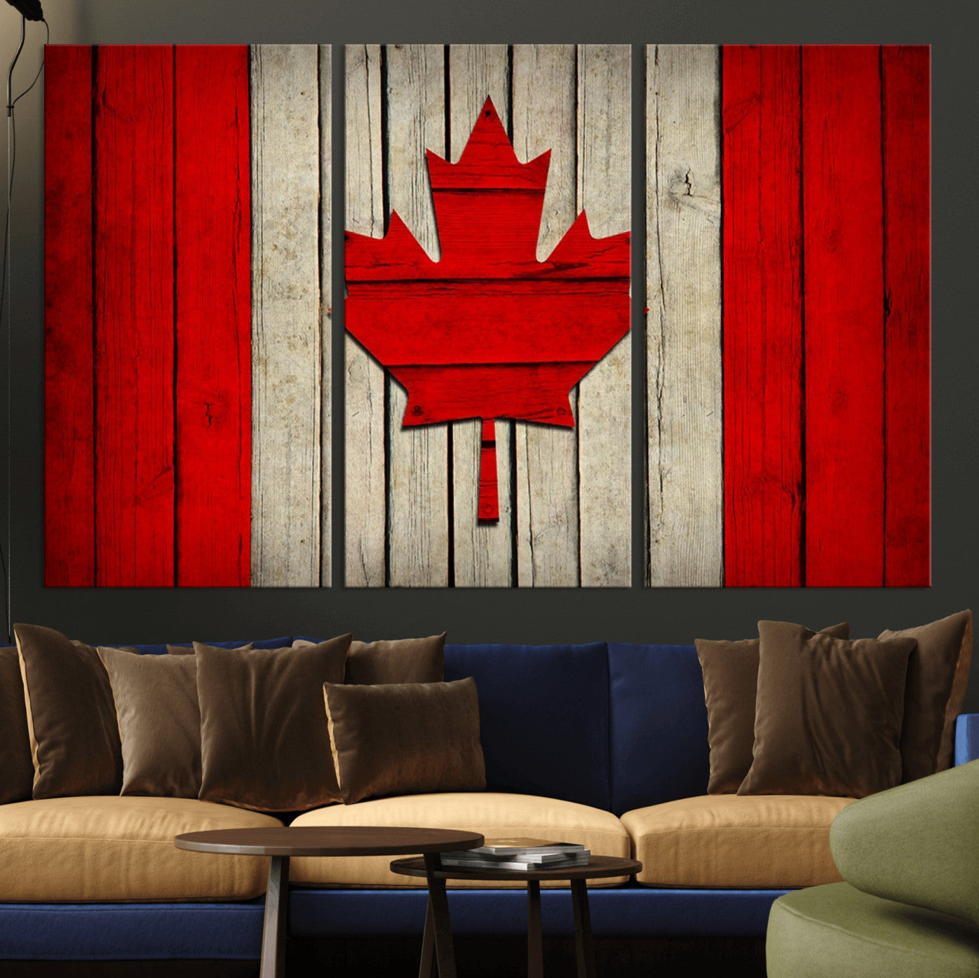 22674-MGV-CV-36X24-Rustic Canada Flag Wall Art – Framed Canadian Flag Canvas Print, Vintage Wood Texture Home or Office Decor