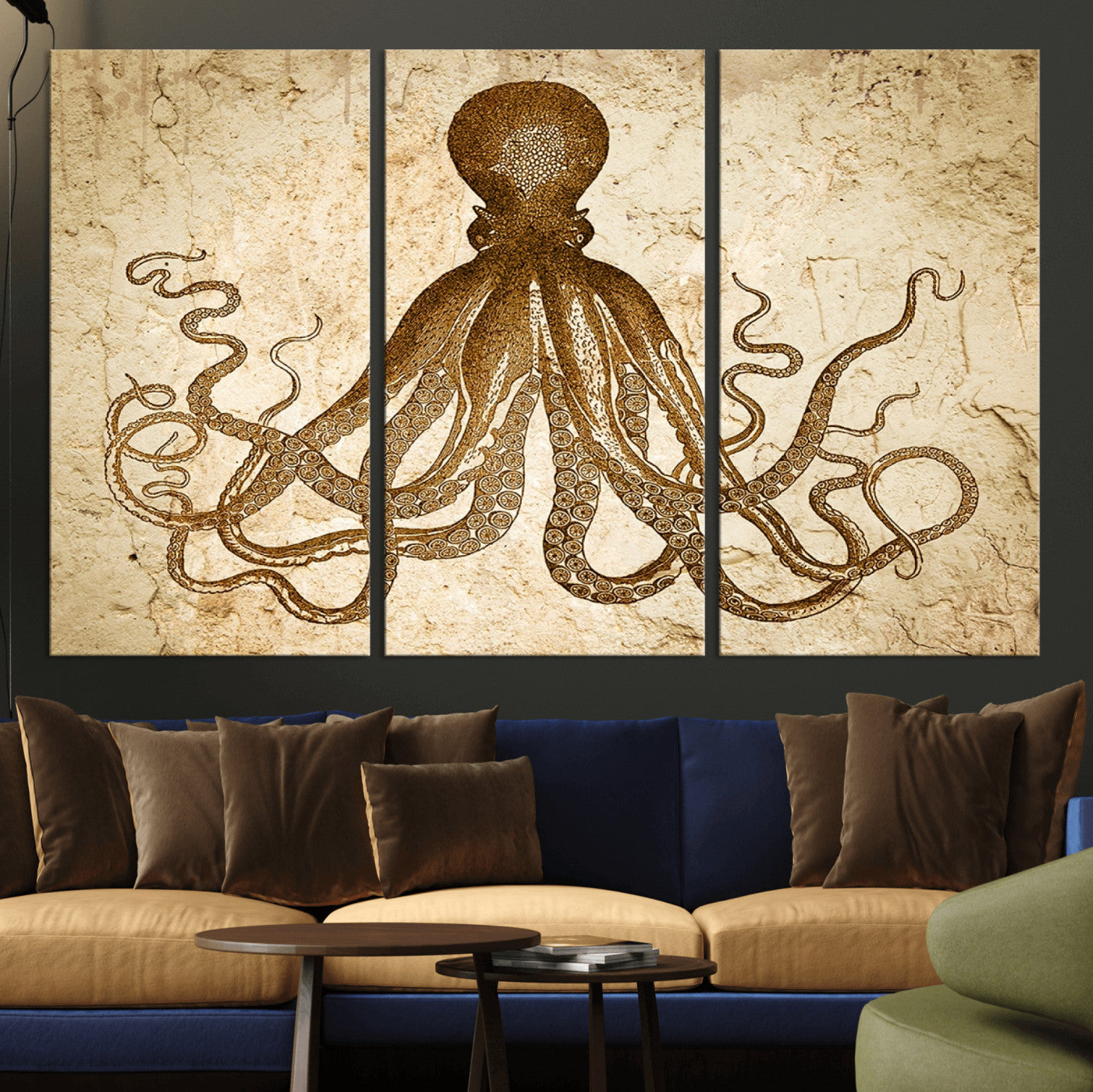 96154-MGV-CV-36X24-Sepia Octopus Wall Art Abstract Animal Canvas Print