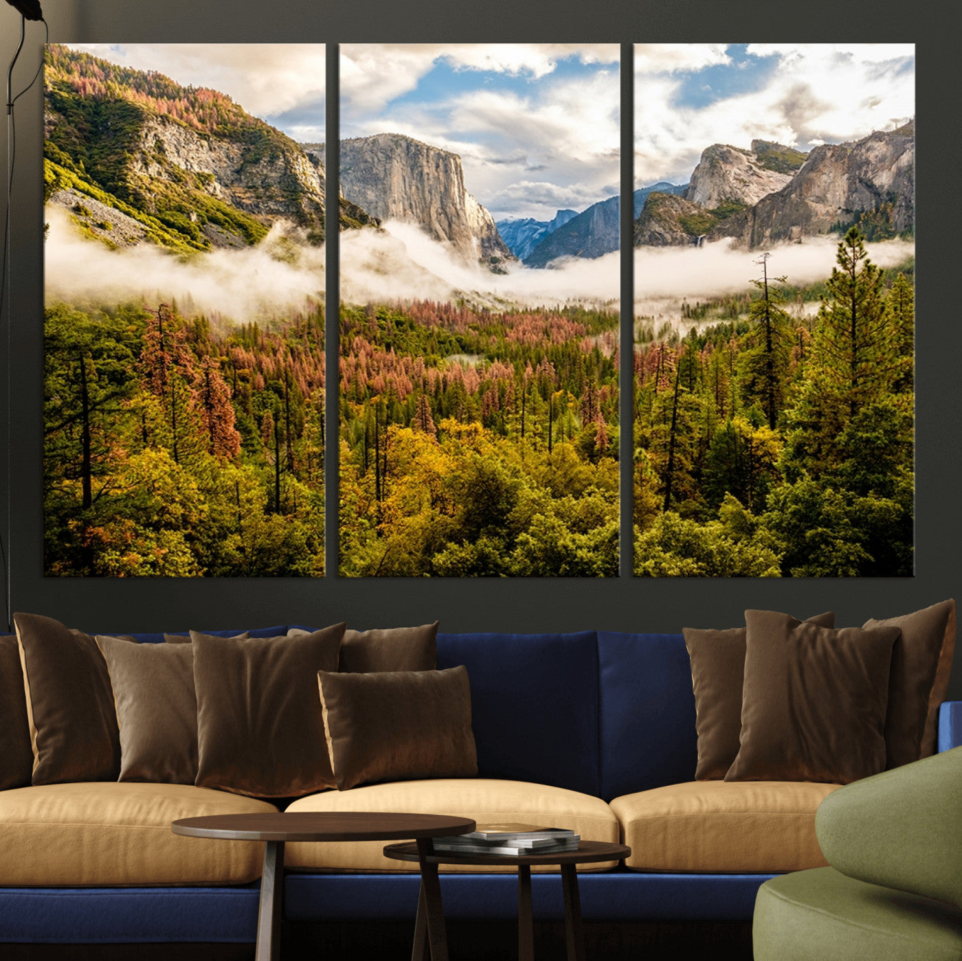 74645-MGV-CV-36X24-Half Dome Yosemite Canvas Wall Art – Majestic Triptych Landscape Print – National Park Nature Decor