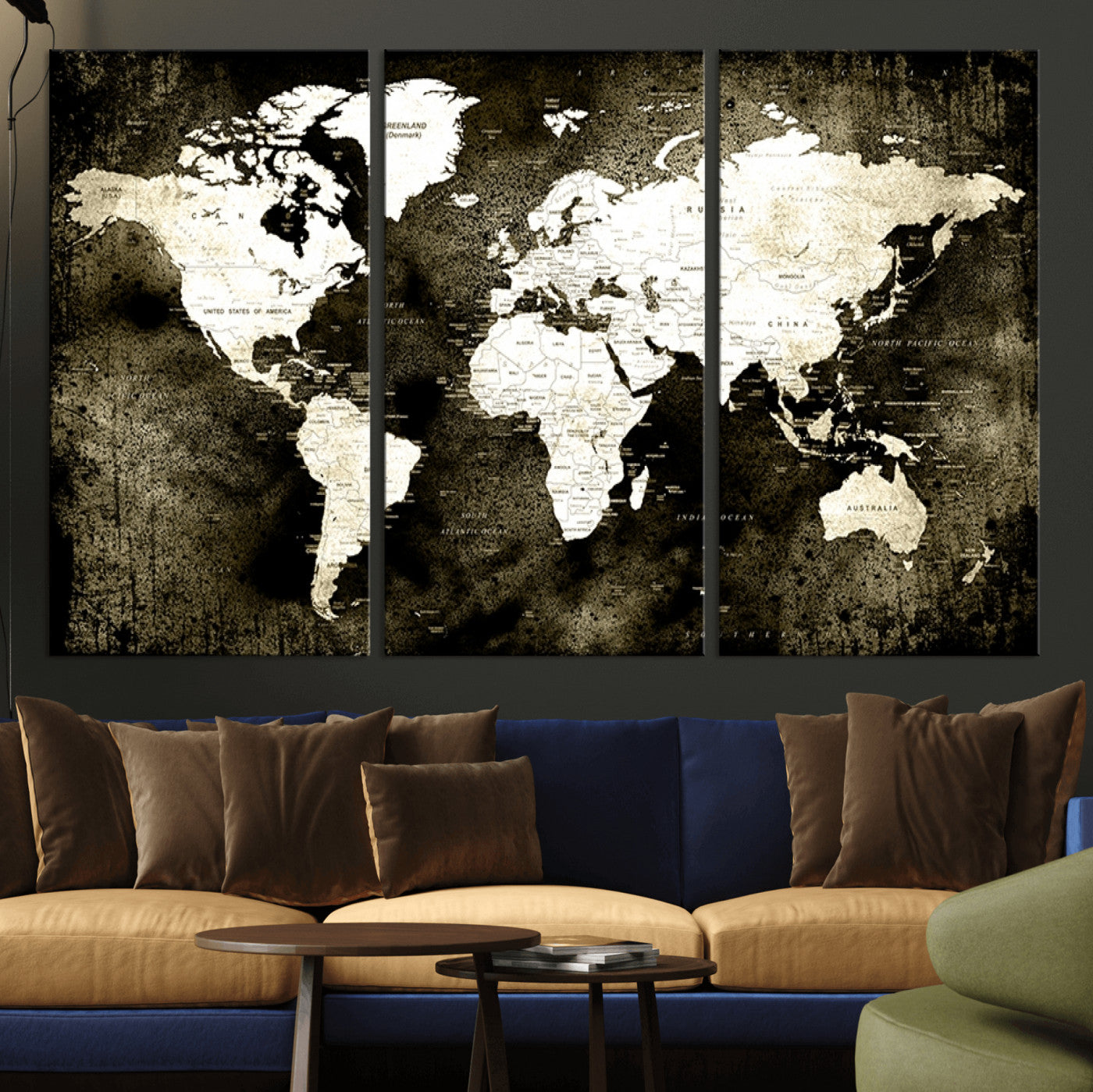 66737-MGV-CV-36X24-Vintage World Map Canvas Wall Art – Framed Push Pin Travel Map for Home and Office Decor, Rustic Wall Artwork for Travelers